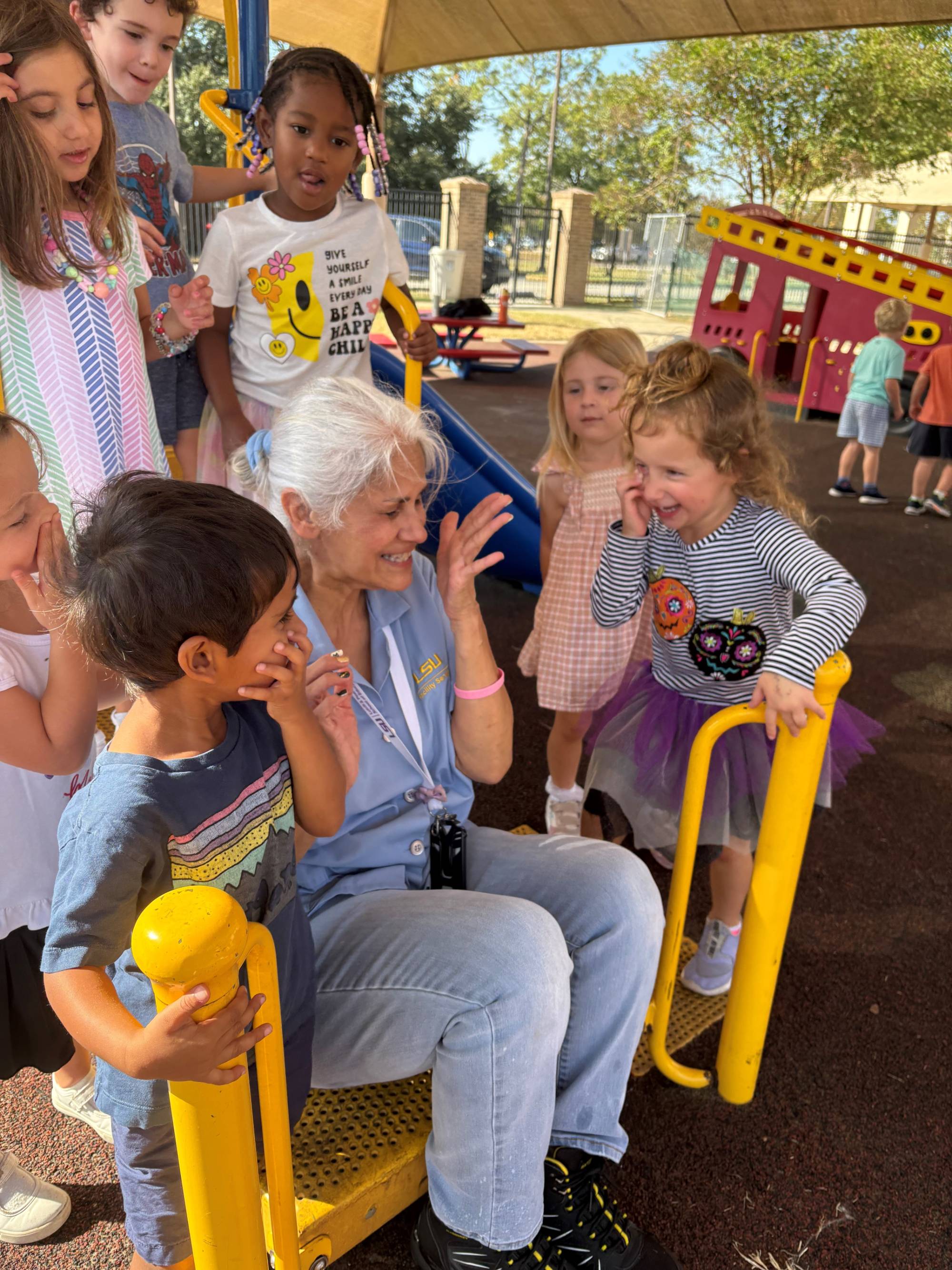 Brenda Finkelstein on the playground with preschool children Brenda Finkelstein on the playground with preschool children
