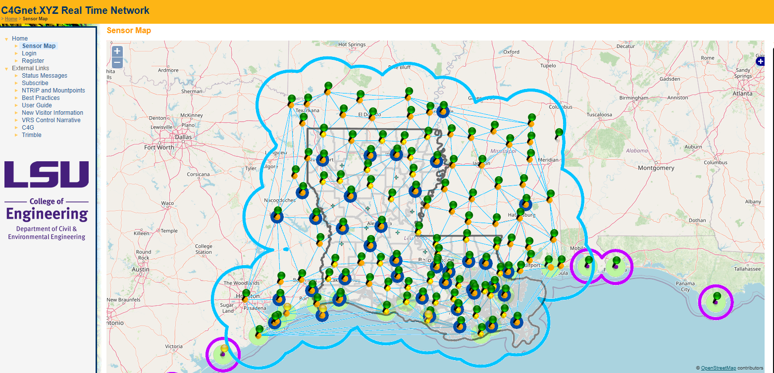 Map showing reference stations across Louisiana